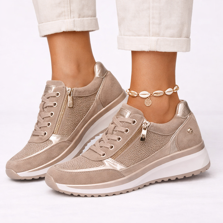 Fashionable women's wedge sneakers. Comfortable orthopedic footwear, perfect for stylish everyday wear.