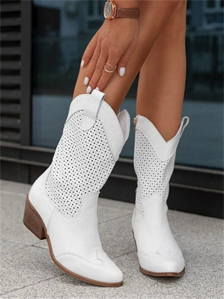 Modern women's orthopedic cowboy boots, featuring a practical side zipper and chic design.