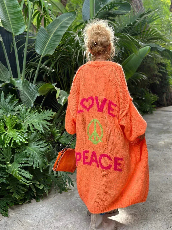 Comfortable women's oversized bohemian knit cardigan, longline & relaxed fit. Effortless hippie statement.