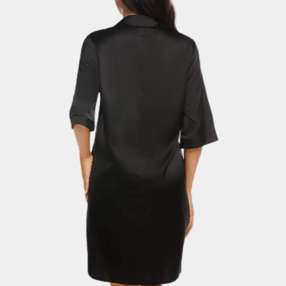 Chic women's oversized button-down half-sleeve loungewear dress for ultimate relaxation at home.