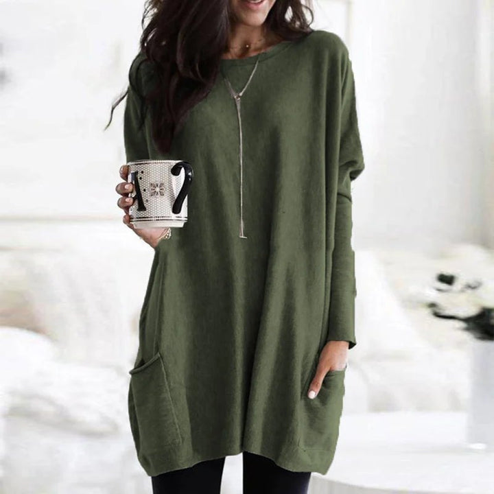 Practical long sleeve women's oversized tunic top with pockets, perfect for lasting comfort & casual style.