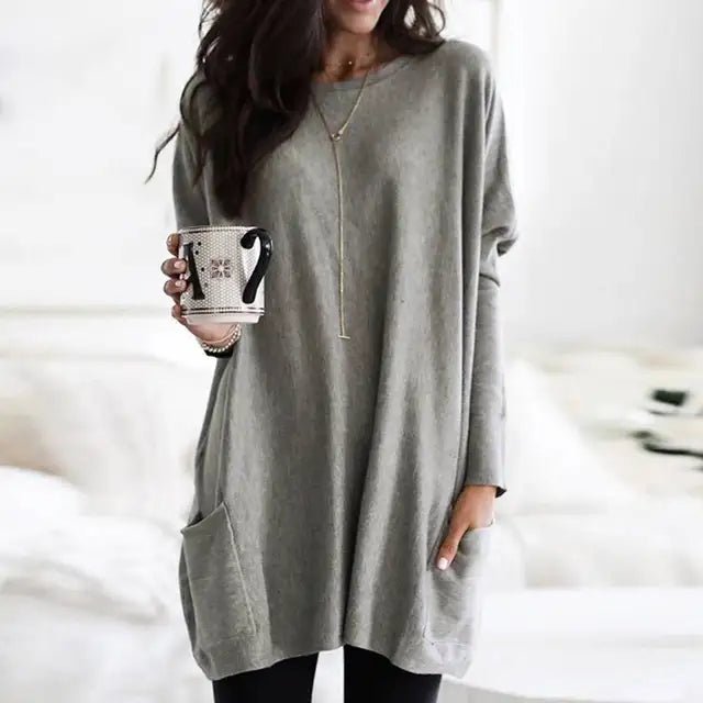 Soft fabric women's oversized tunic top with pockets, ensuring a relaxed fit and ultimate comfort for daily style.