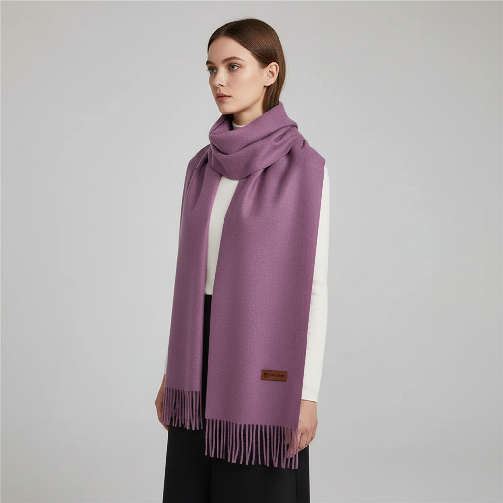 Warm women's oversized winter scarf, an essential cozy accessory.