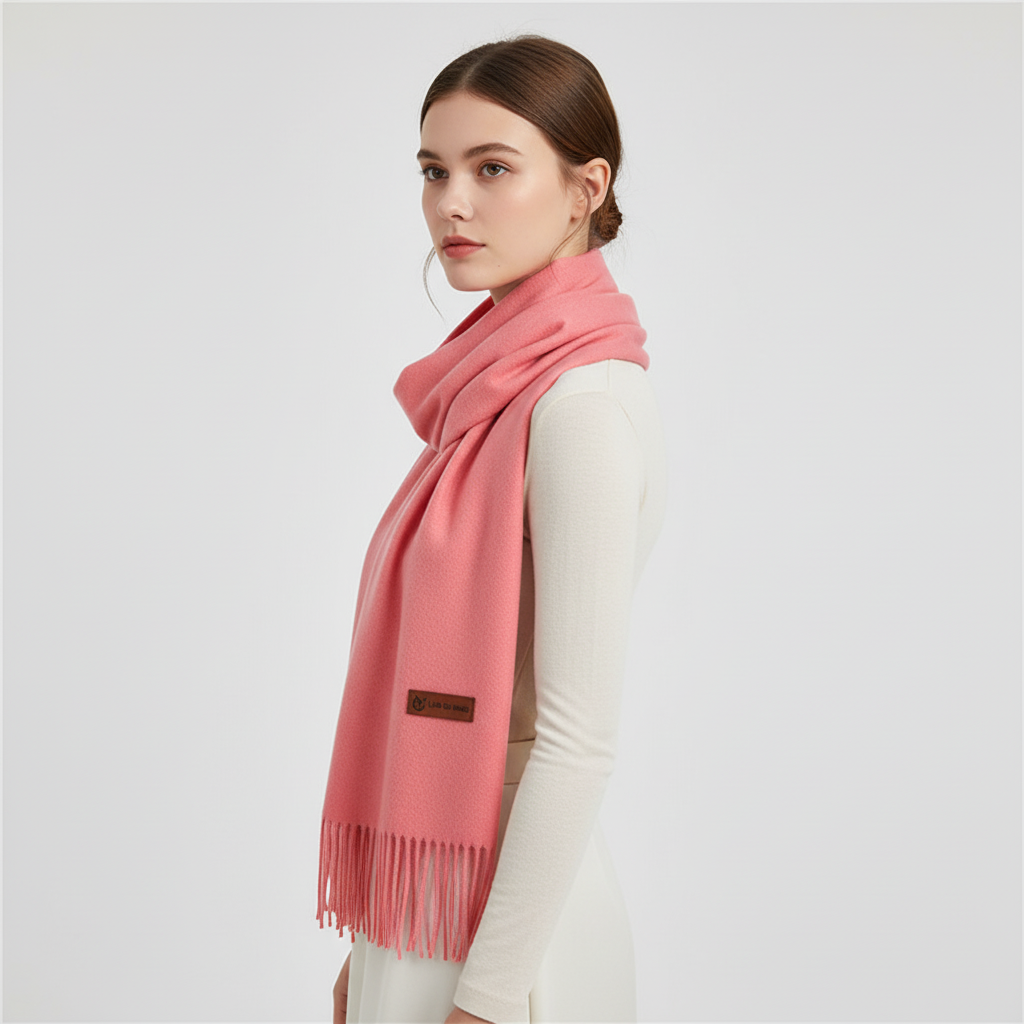 Chic oversized warm winter scarf with fringe, a fashionable women's accessory.