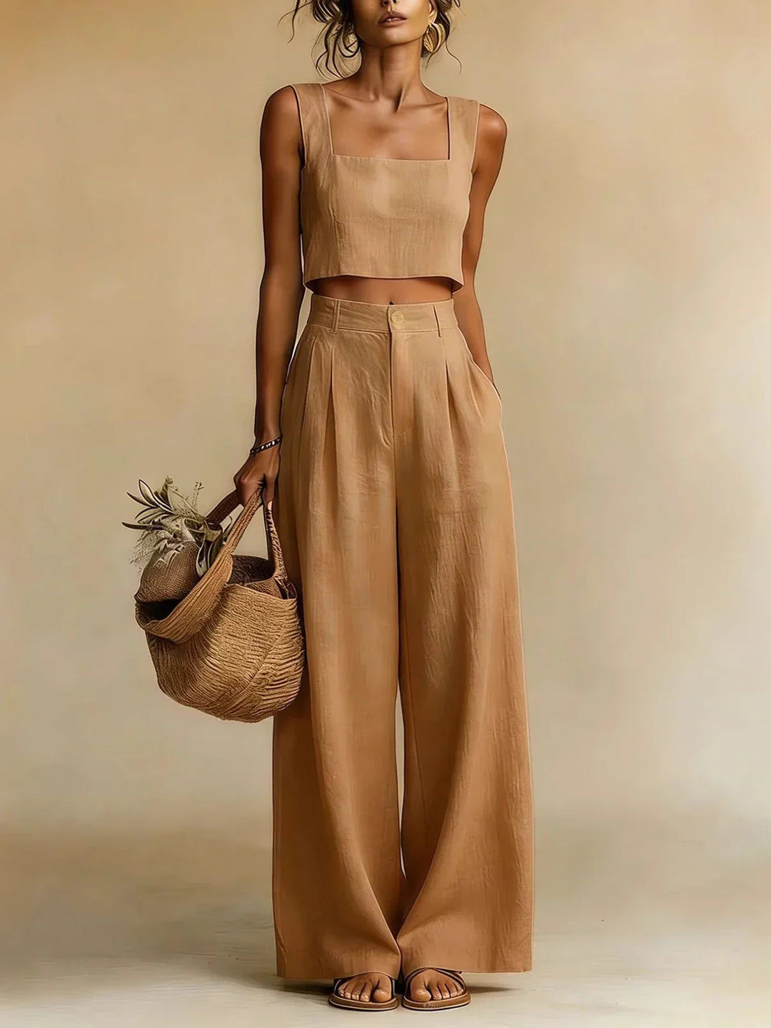 Stylish women's matching palazzo co-ord set with a relaxed top & wide-leg pants. Perfect for spring/summer.