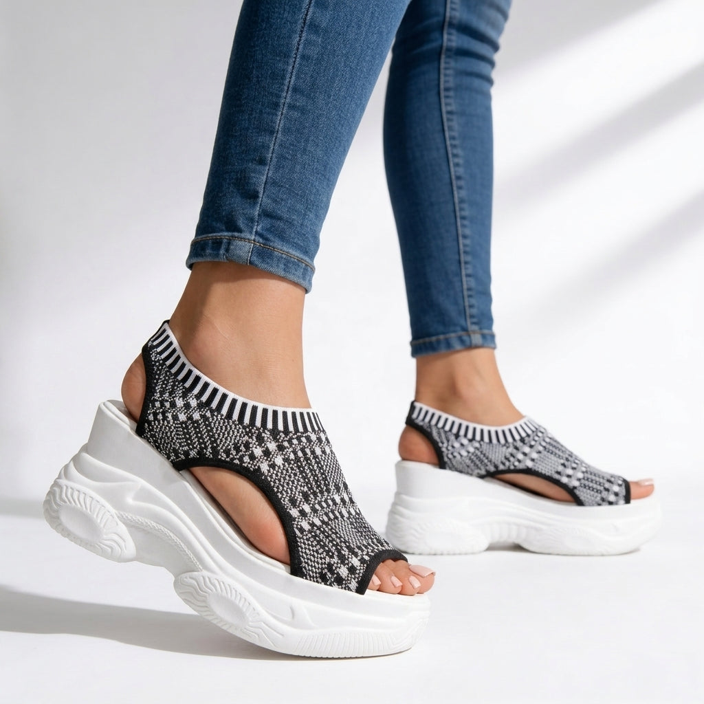 Breathable women's peep toe wedge platform sandals for summer. Slip-on comfort shoes, great for casual walking.