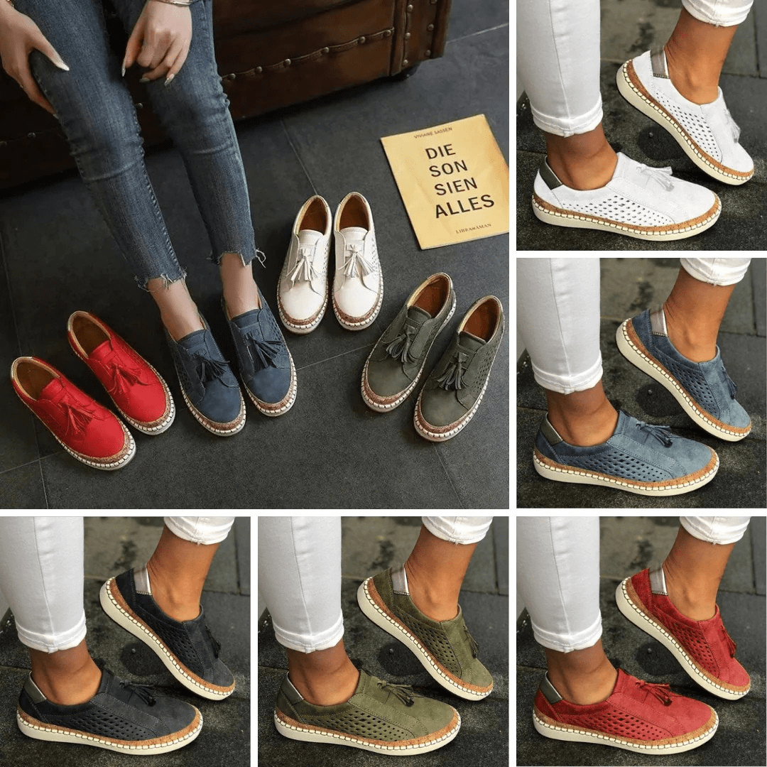 Fashionable women's perforated summer loafers, providing breathable and comfortable slip-on footwear.