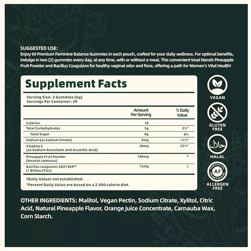 Daily pineapple gummies for women's pH balance, boosting feminine freshness, intimate health, and immunity support.