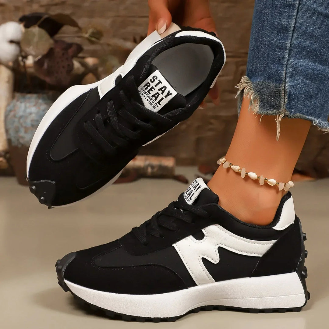 Trendy women's striped platform lace-up sneakers, perfect for athletic & casual wear.