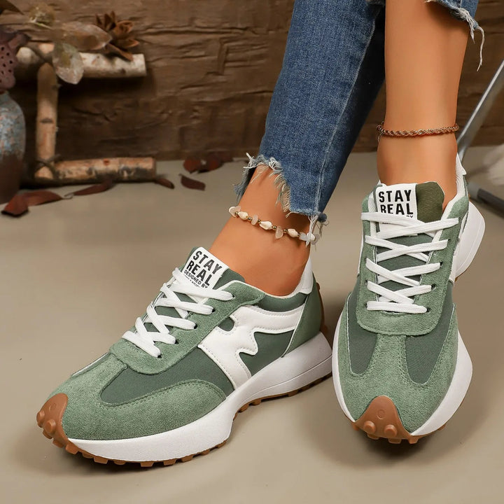Striped women's platform lace-up sneakers, trendy athletic and casual footwear for women.