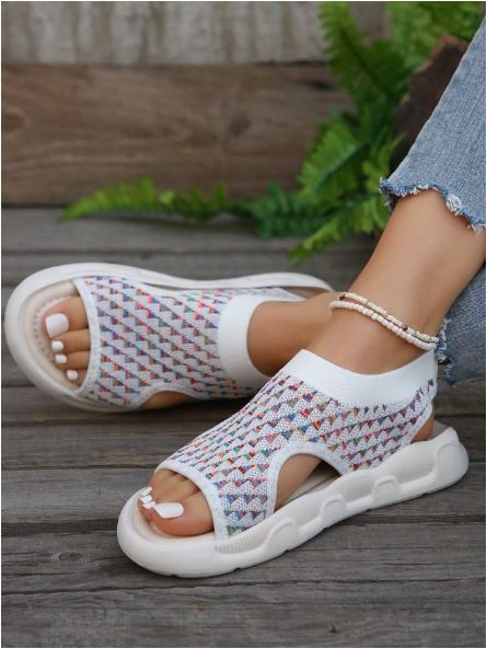 Supportive women's open toe platform slip-on sandals, designed for comfortable casual walking and daily wear.