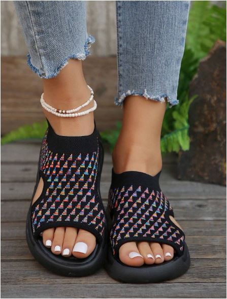 Stylish women's open toe platform slip-on sandals, ideal for casual everyday wear and summer outings.