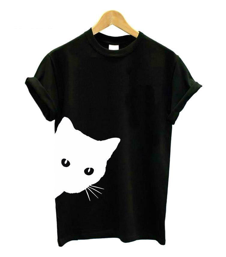 Comfy women's t-shirt featuring a cute cat design, ideal for cat owners & everyday style. A perfect novelty gift.
