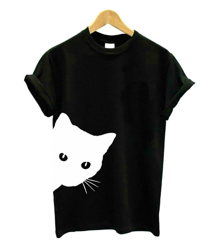 Comfy women's t-shirt featuring a cute cat design, ideal for cat owners & everyday style. A perfect novelty gift.