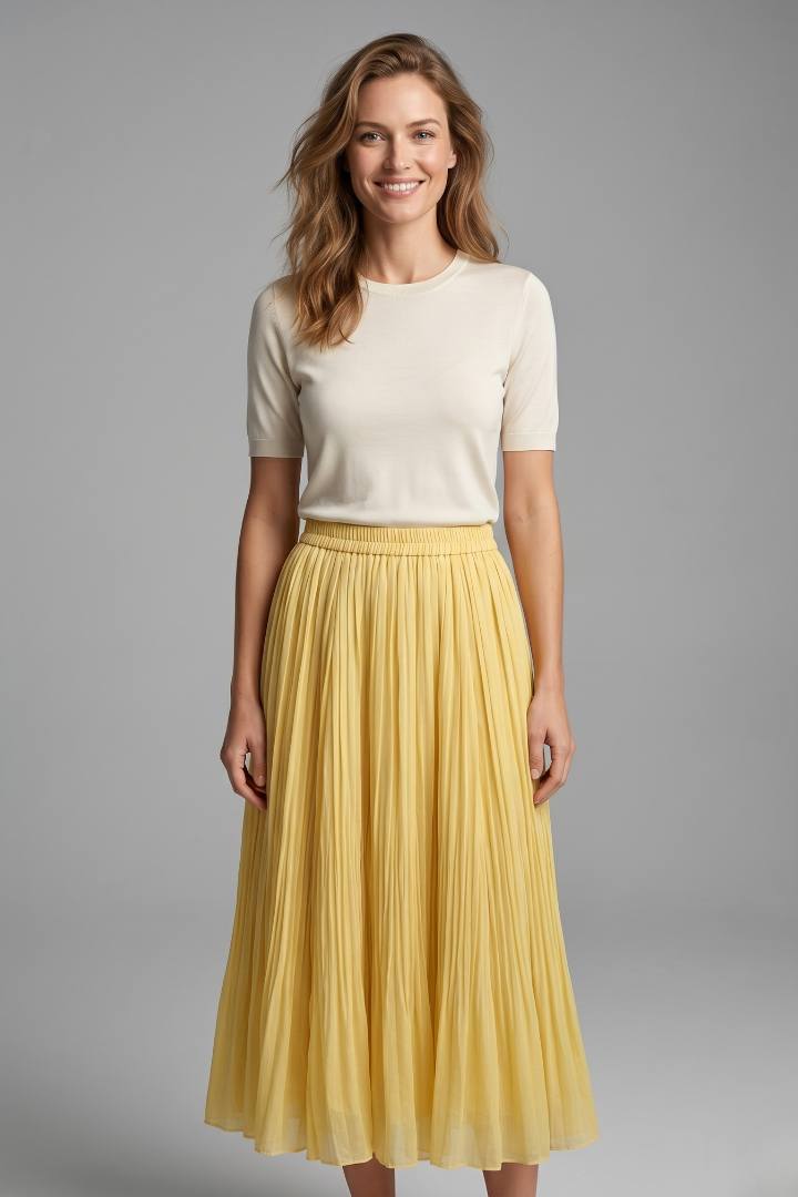 Flowy long pleated maxi skirt for women, ideal for casual wear and stylish summer outfits.