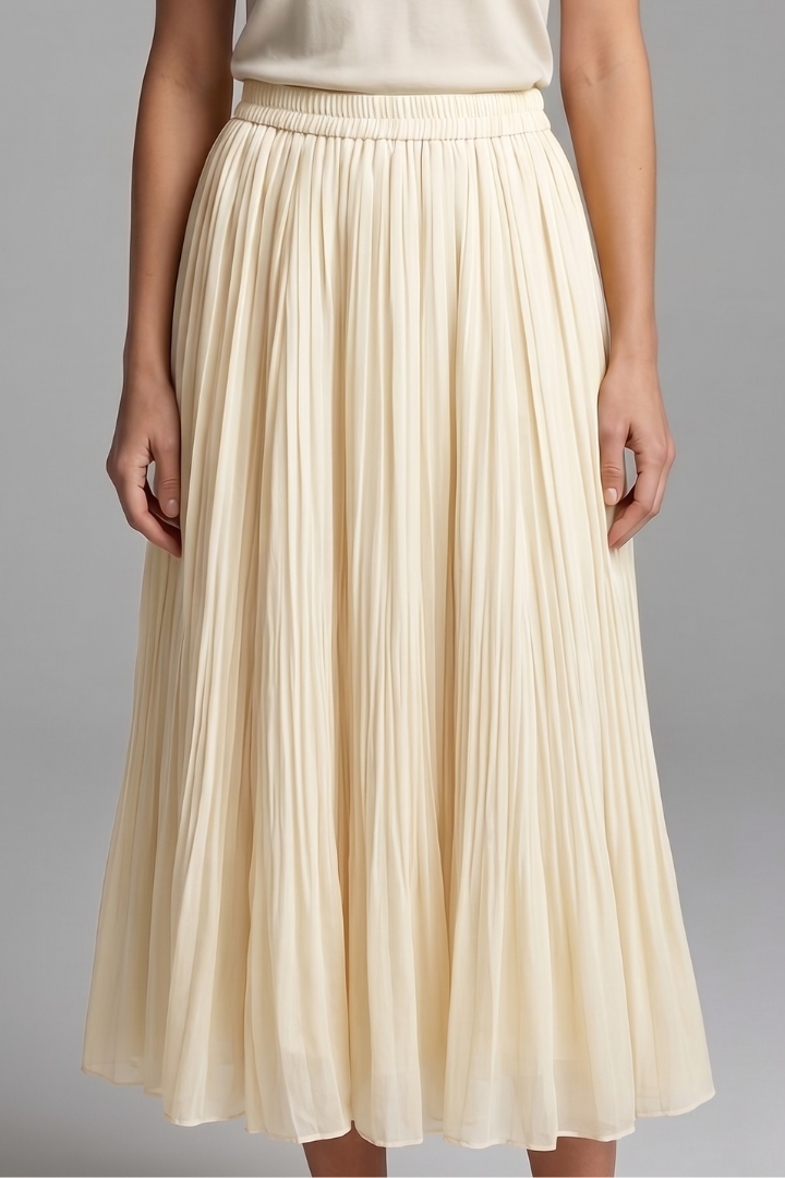 Elegant pleated long skirt for women, a stylish maxi design with a comfy elastic waist.
