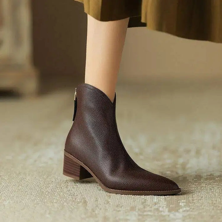 Women's pointed toe ankle boots, slip-on low heel for office & elegant style.
