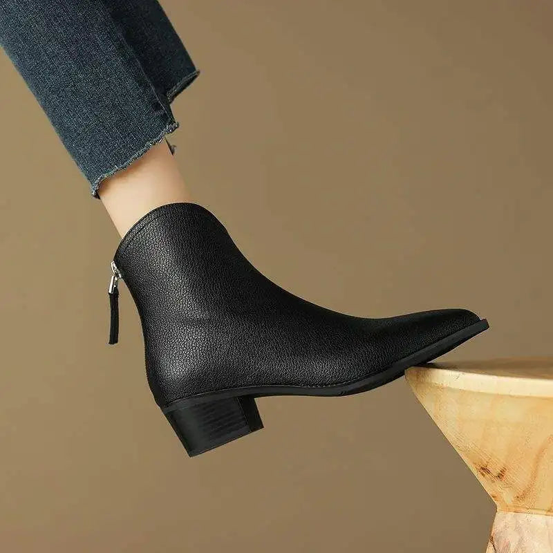 Versatile pointed toe ankle boots, perfect low heel slip-ons for office & fashion.