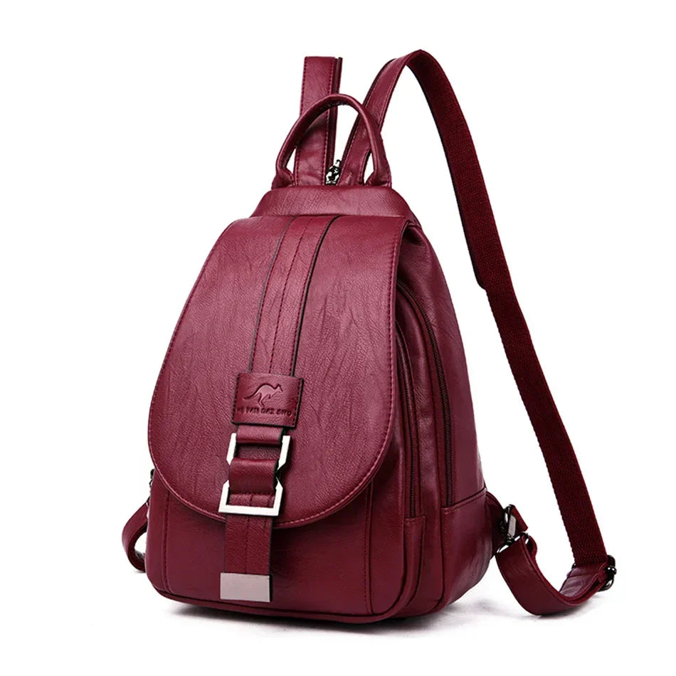 Women's premium leather water-resistant backpack for daily commute & travel.