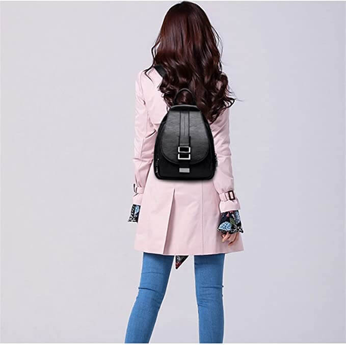 Modern ladies' water-resistant leather backpack, ideal for travel, work, and daily errands.