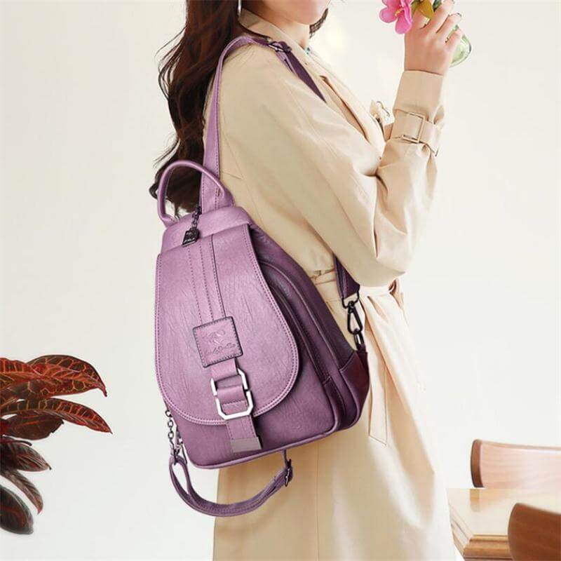 Premium women's leather backpack, water-resistant design for enduring style & utility.