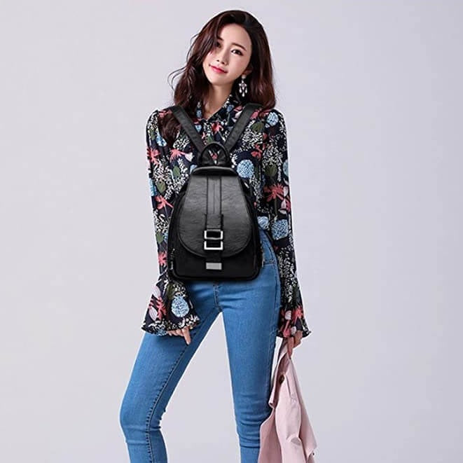 Practical water-resistant leather backpack for women, a chic solution for daily needs.