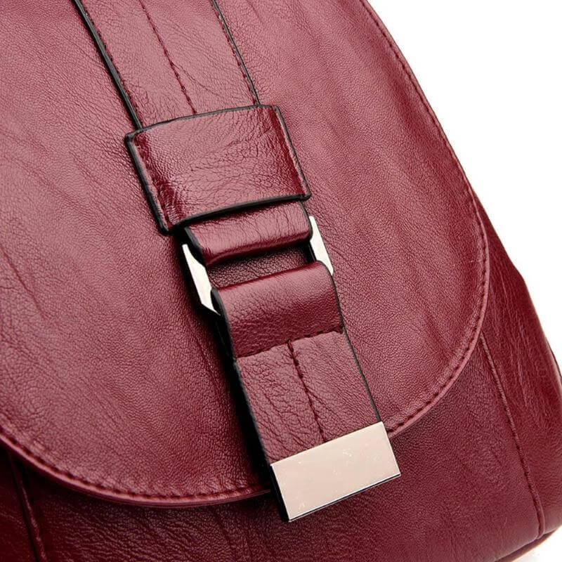 Sleek women's premium leather water-resistant backpack, designed for modern travelers.