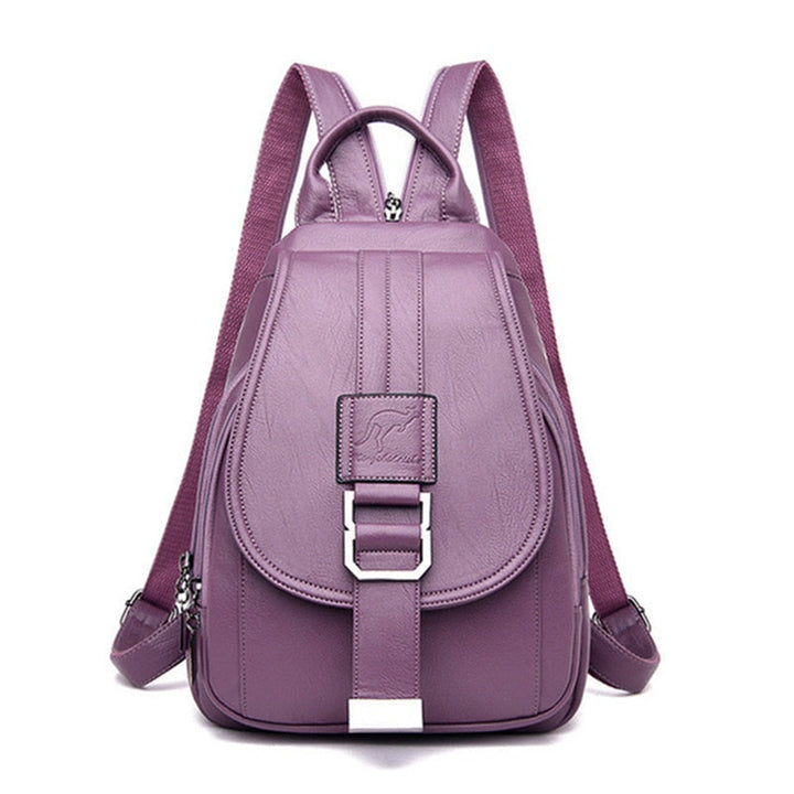 Elegant women's premium leather water-resistant backpack, ideal for travel & urban commute.