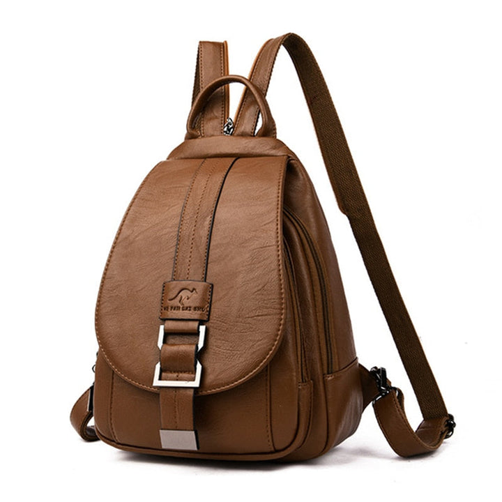 Durable water-resistant leather backpack for women, a chic everyday and travel companion.