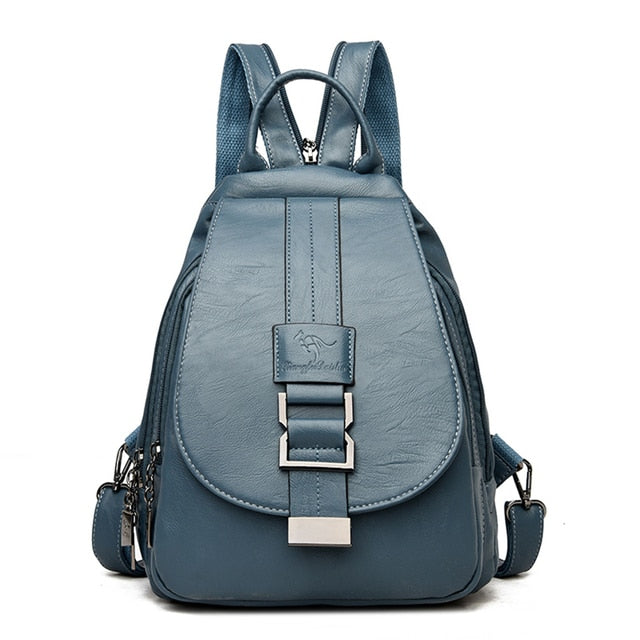 Fashionable women's premium leather backpack, water-resistant, great for city explorations.