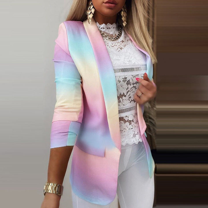 Women's elegant printed 3/4 sleeve open front blazer. A stylish and comfortable statement piece for any occasion.