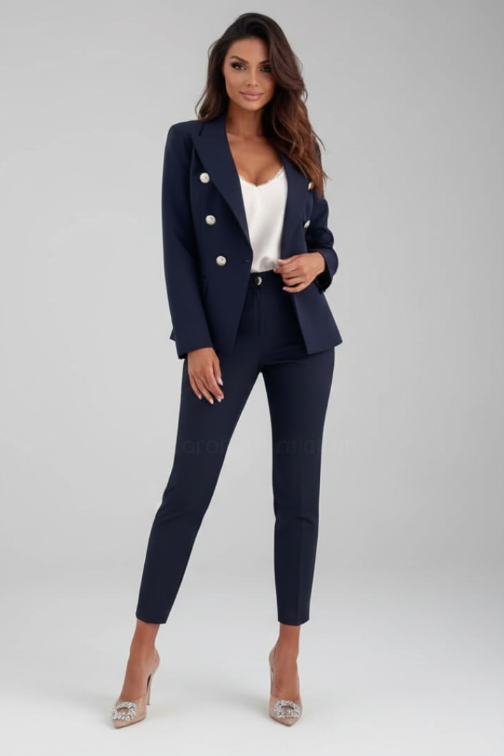 Ladies' business suit set: buttoned blazer & straight pants for formal work attire.