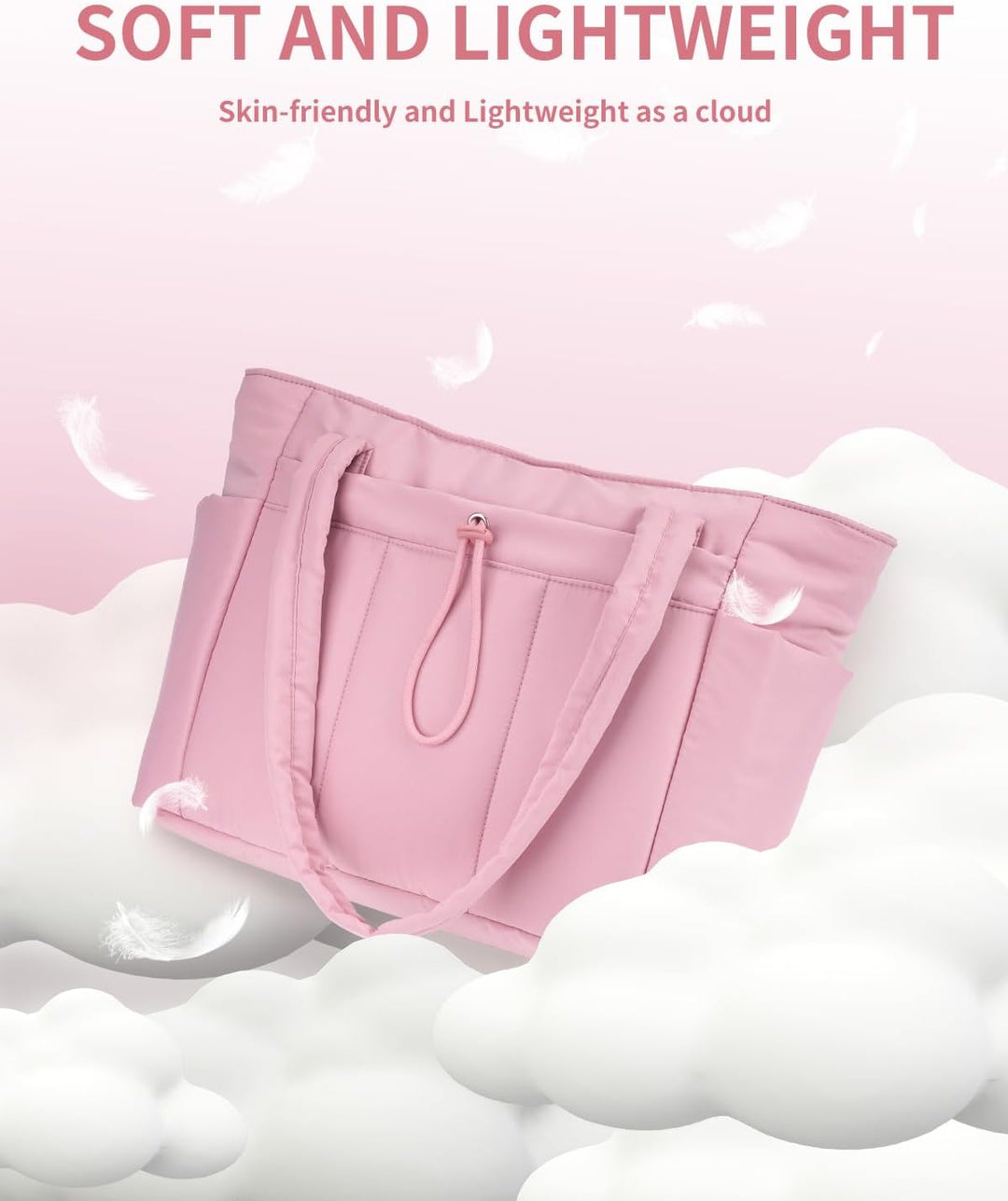 Everyday women's shoulder bag: quilted puffer texture, secure laptop sleeve.