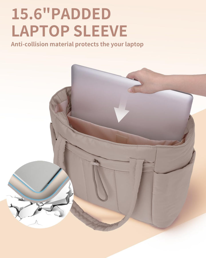 Women's spacious tote, quilted puffer, a great carry-all for busy days.