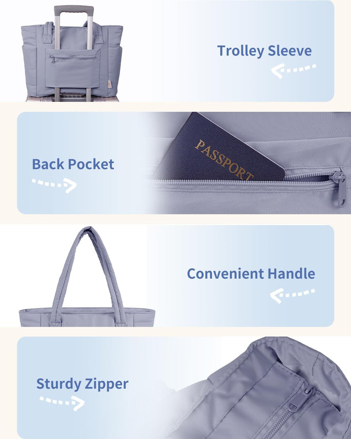 Secure women's laptop tote: quilted puffer with protective sleeve.