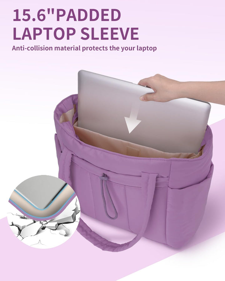 The perfect women's travel bag: quilted puffer, fits laptop & more.