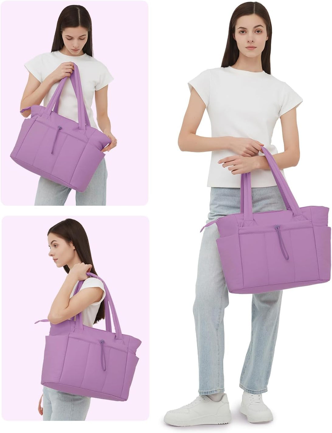 Essential women's quilted puffer tote for organized daily routines.