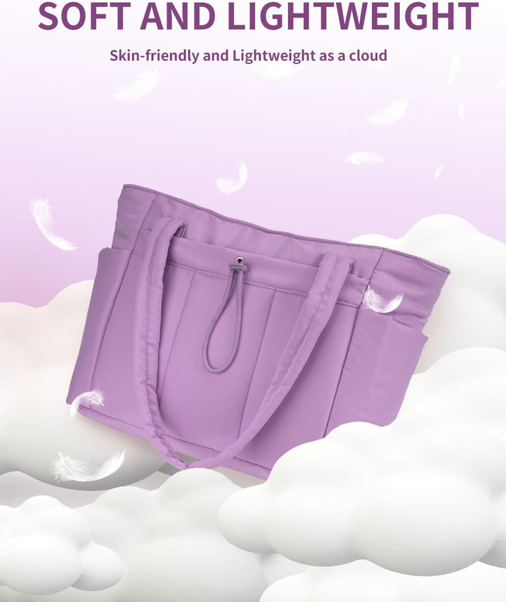 Women's comfortable shoulder tote, quilted puffer, suitable for heavy loads.