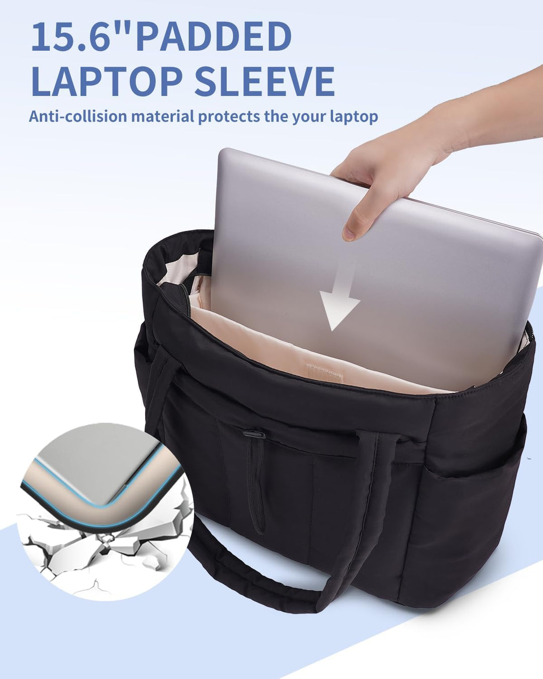 The ultimate women's daily bag: quilted puffer, with laptop sleeve & cup holder.