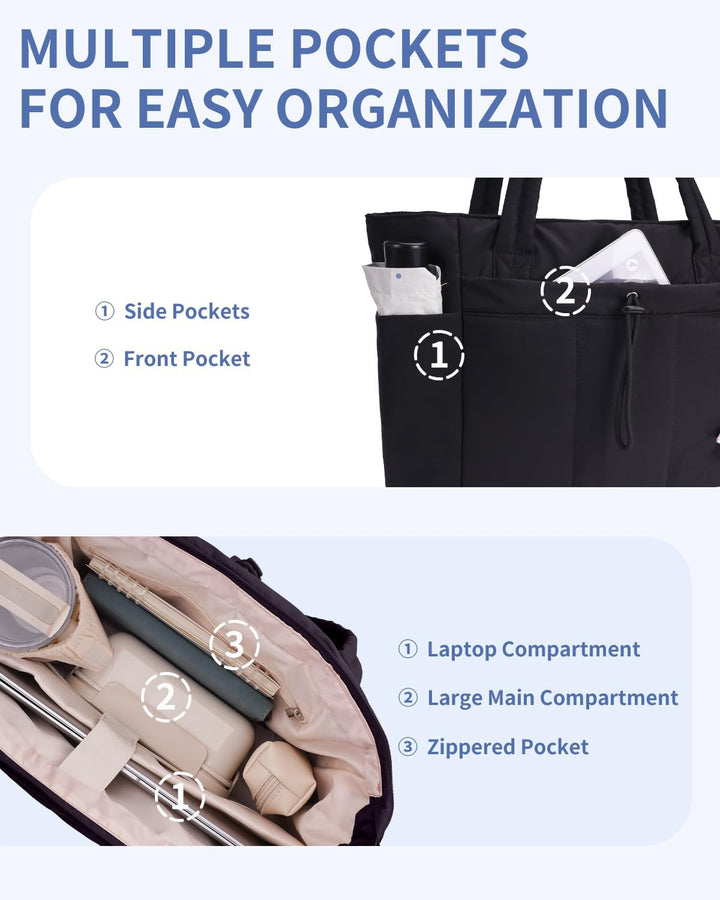 Women's stylish solution for organization: quilted puffer tote.