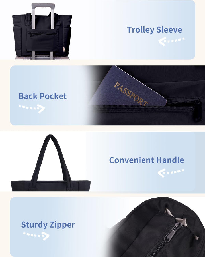 Women's quilted puffer tote bag, designed for convenience & elegance.
