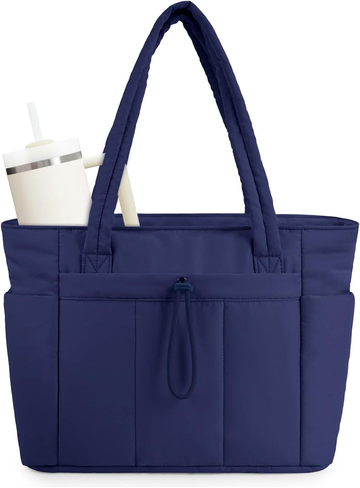 Experience comfort with women's quilted puffer tote, lightweight & soft.