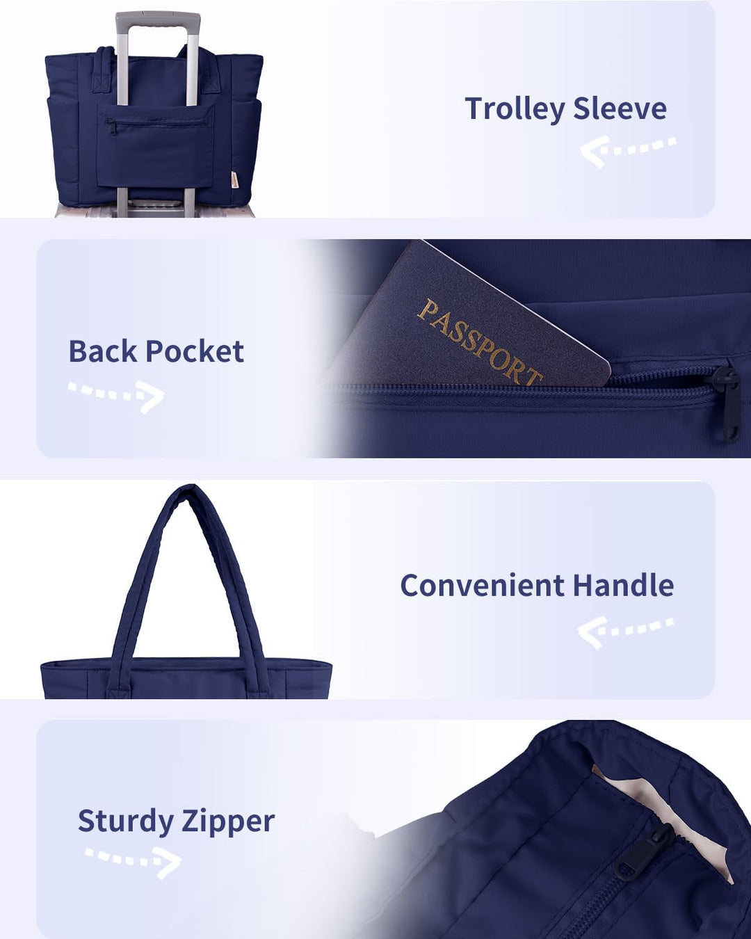 Women's trendy quilted puffer tote, featuring practical inner layout.