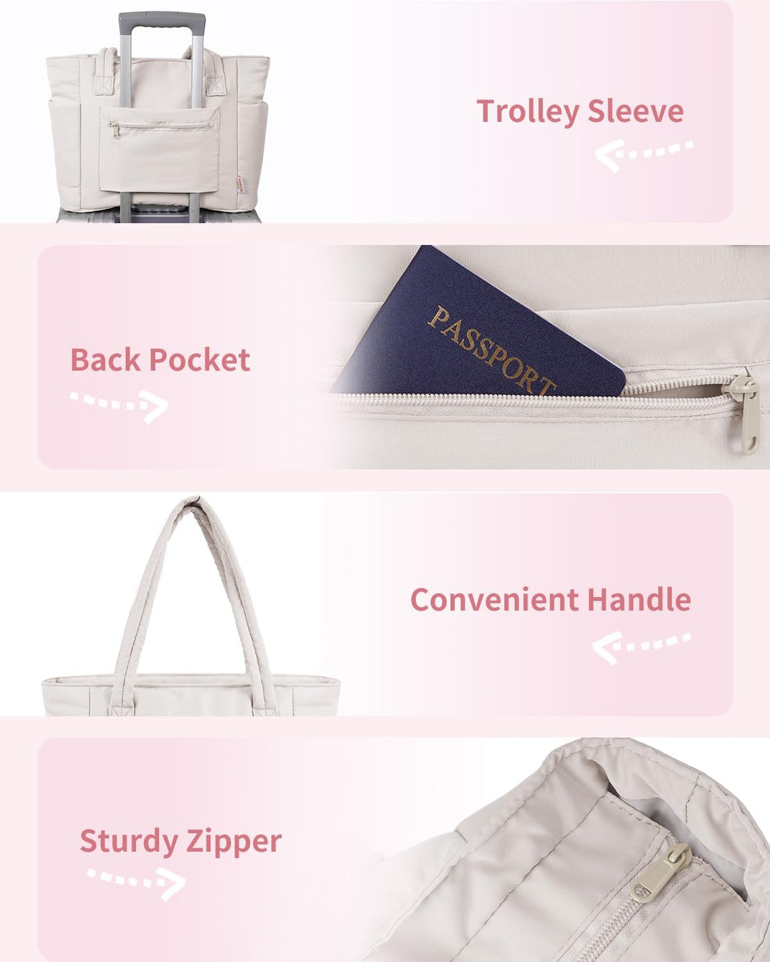 Durable women's quilted tote bag, ideal for work, travel, and daily use.