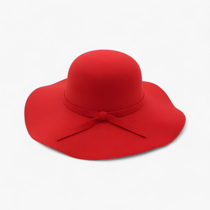Women's red wool felt fedora hat, a classic winter accessory for elegant style.