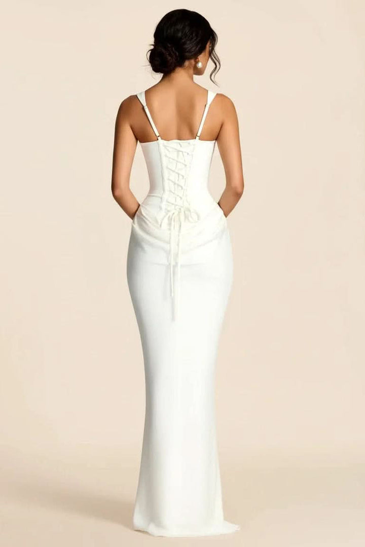 White Women's Refined Grace tailored midi dress, perfect for sophisticated daytime or occasion wear.