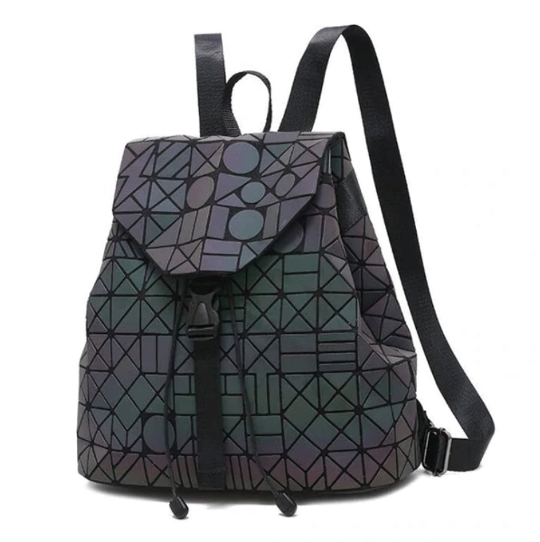 Luminous women's geometric backpack, reflective color-changing effect for bold style.