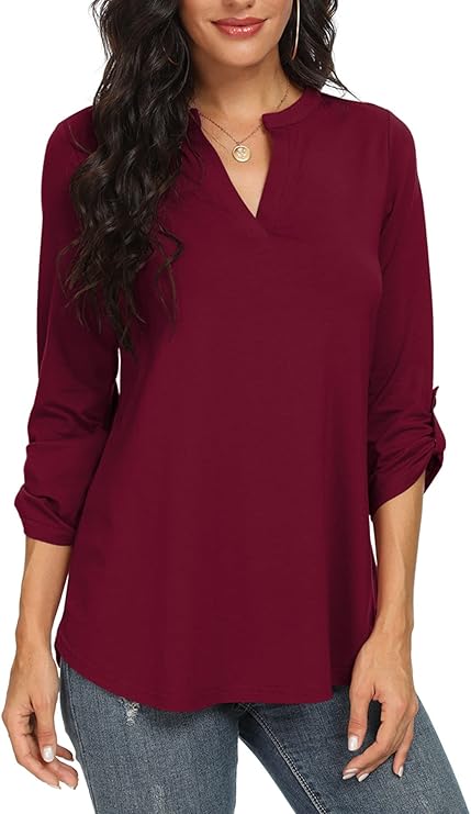 Elegant women's relaxed fit top, a versatile long sleeve blouse for any occasion.
