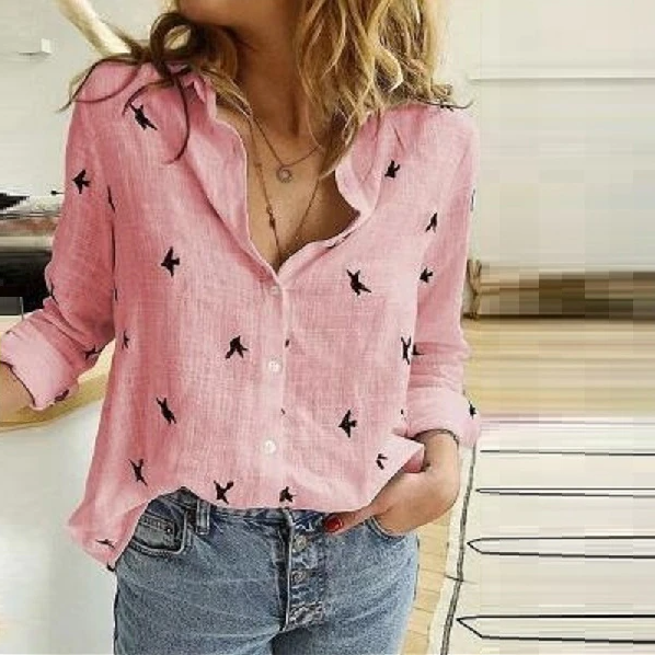 Comfortable women's relaxed fit long sleeve blouse, featuring a point collar. Ideal for smart casual.
