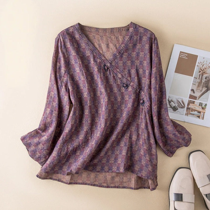 Comfortable relaxed fit button front blouse for women. Perfect for breezy spring and summer days.